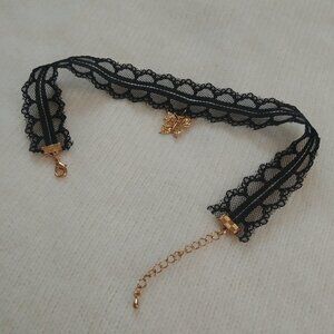 Y2K gold tone butterfly black lace choker style necklace